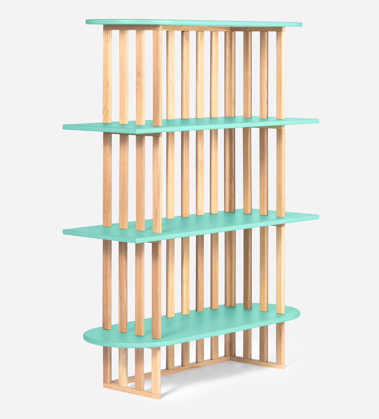 Зеленый четырехъярусный книжный шкаф