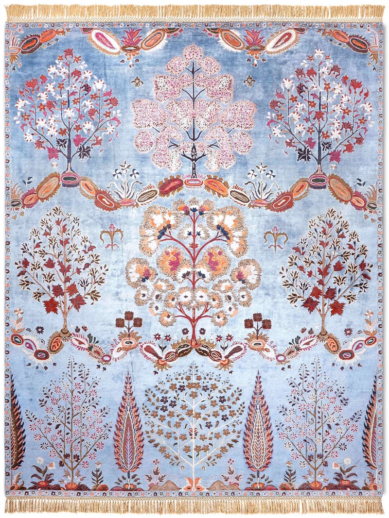 Роскошный кілем Mughal қолмен жасалған, көк түсте