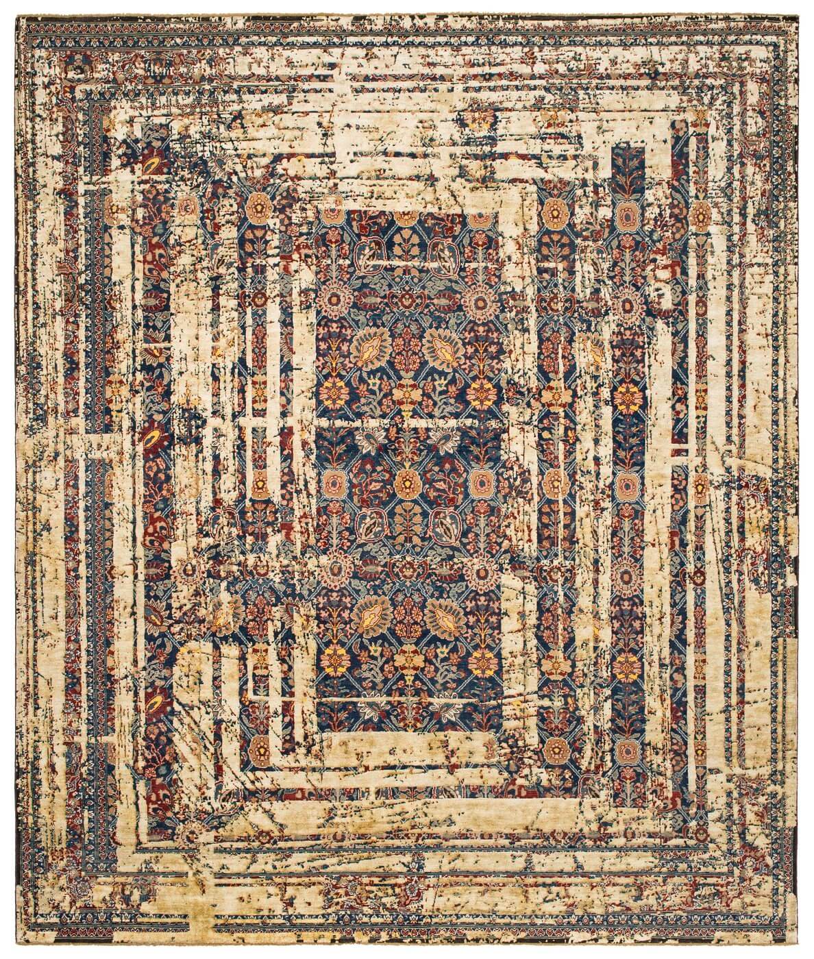 Ковер Tabriz Canal Frame Navyblue Dirtywhite Silk