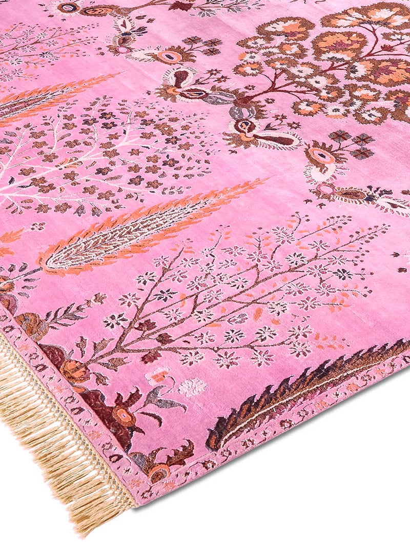 Роскошный ковер ручной работы Mughal розового цвета | Размер: 122 x 183 см