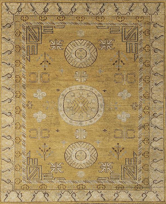 Қолмен жасалған жүннен сары кілем Khotan
