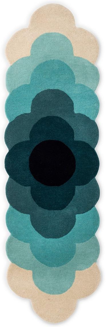 Жүн кілем Optical Flower Teal 061207 | Өлшемі: 87 x 300 см