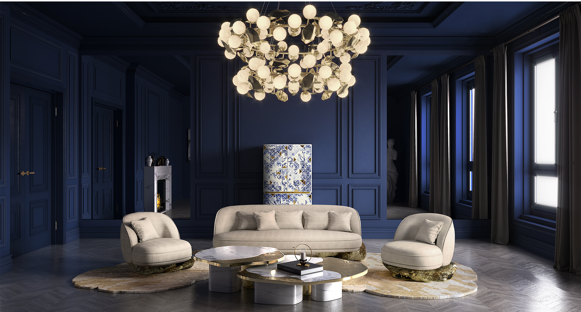 Набор столов Athena Gold Marble & Gold