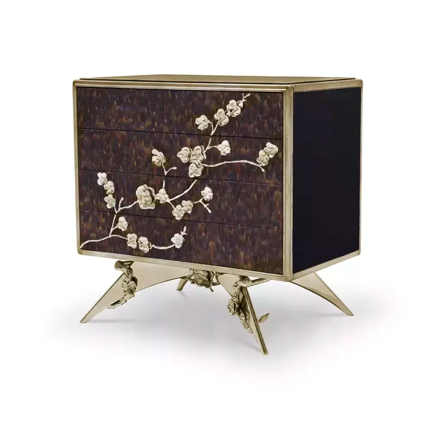 Тумба прикроватная с отделкой фиолетовыми перьями Mirage