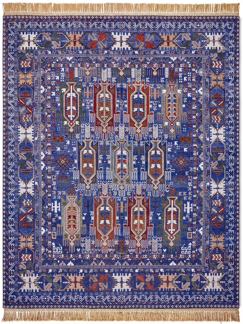 Сәнді көк түсті кілем Balouch | Өлшемі: 365 x 457 см