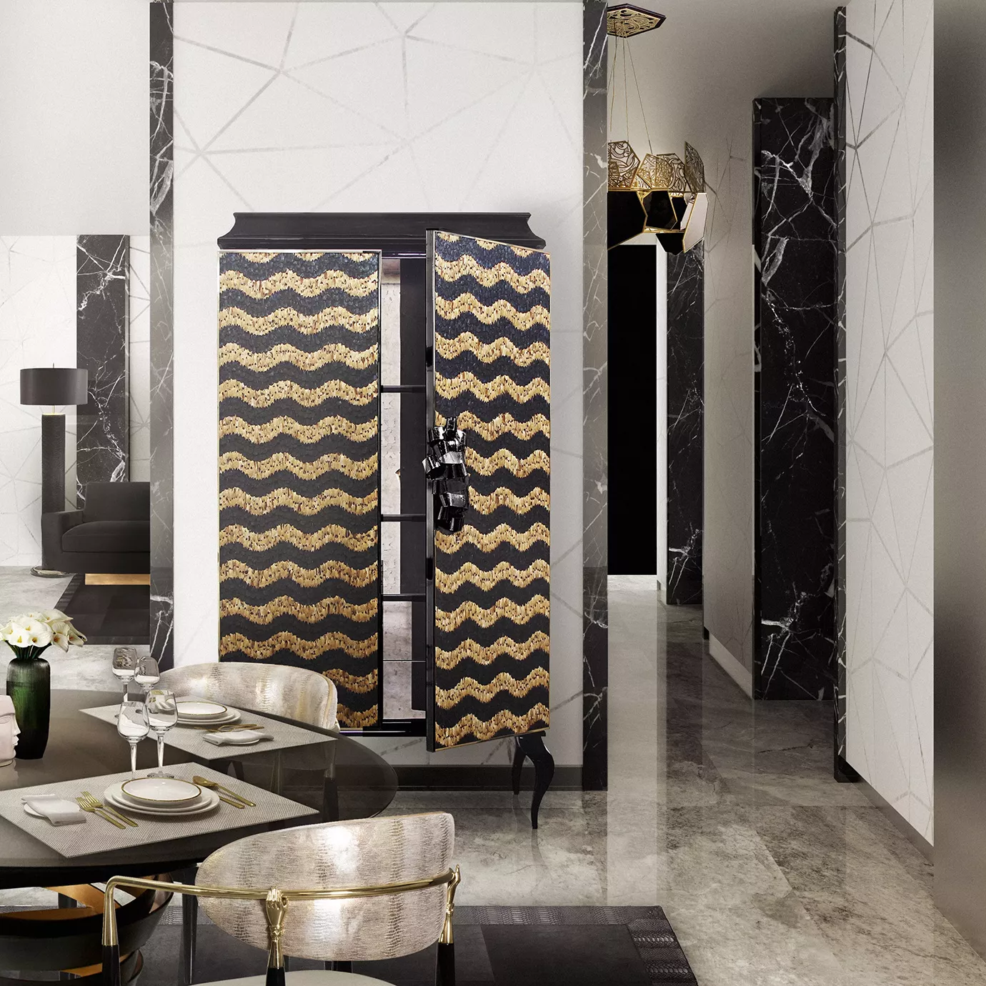 Шкаф с отделкой карамельными перьями Mirage