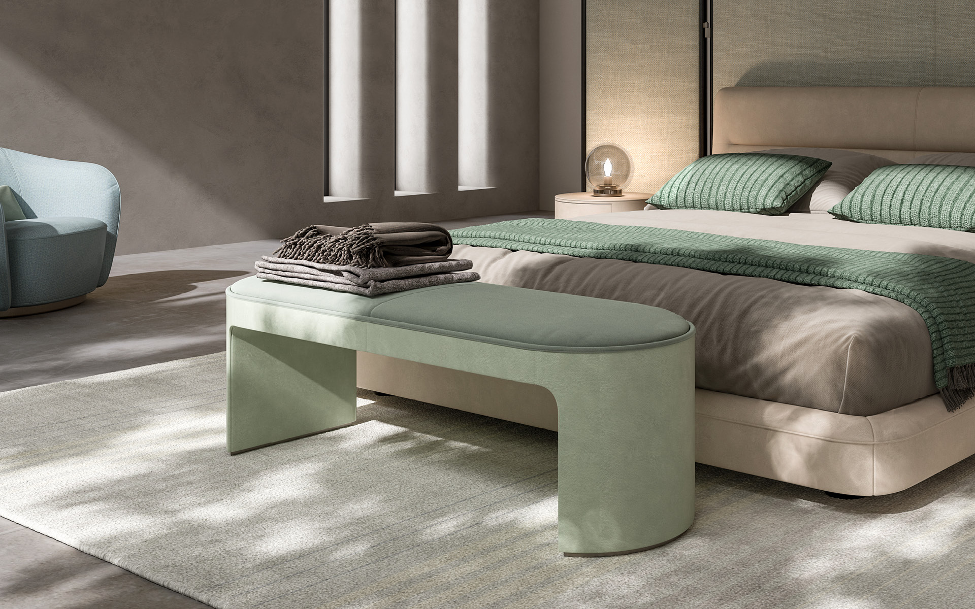 Скамья из кожи и бархата