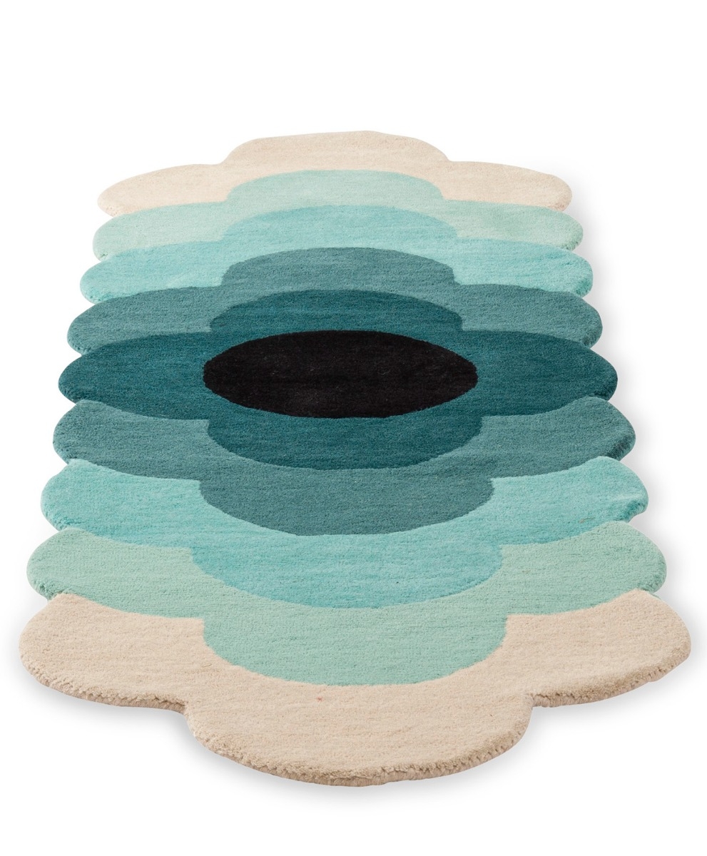 Жүн кілем Optical Flower Teal 061207 | Өлшемі: 87 x 300 см