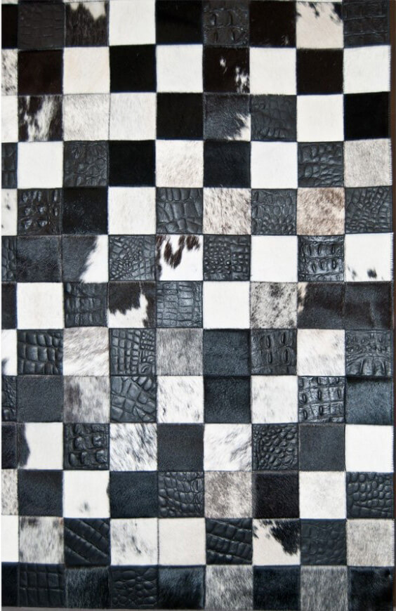 Сиыр терісінен кілем Mosaic Black & White | Өлшемі: 160 x 220 см