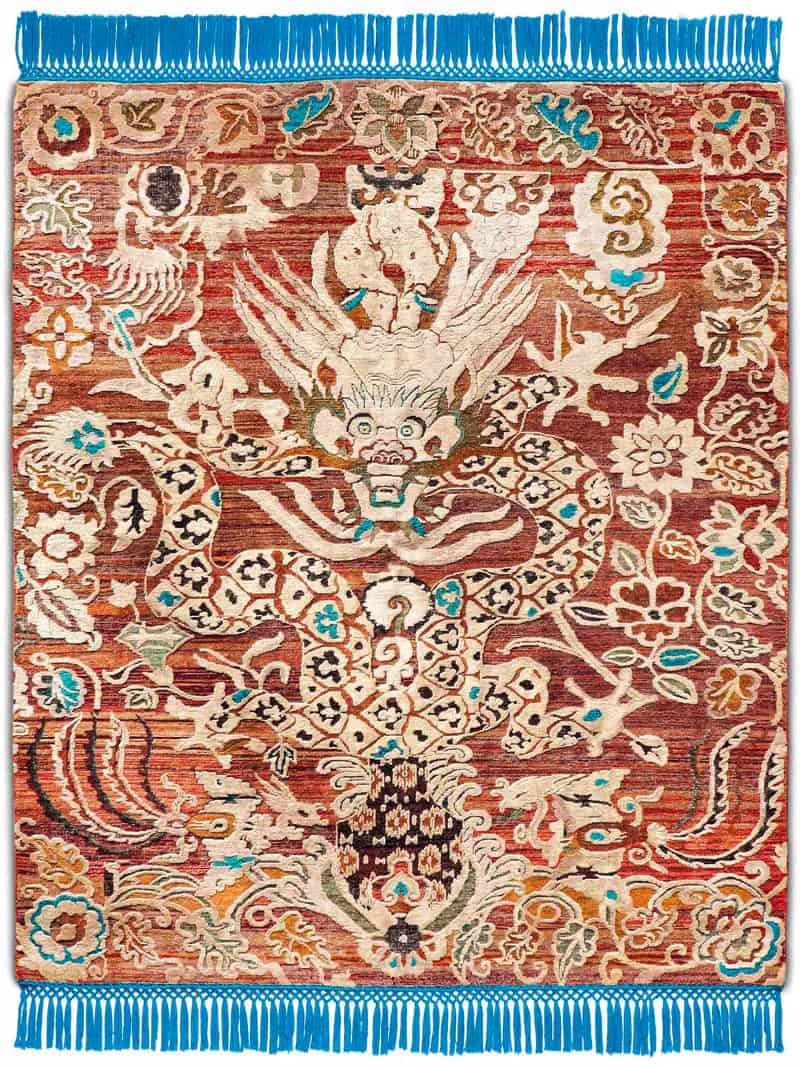 Ковер сине-красного цвета Dragon ручной работы | Размер: 170 x 240 см