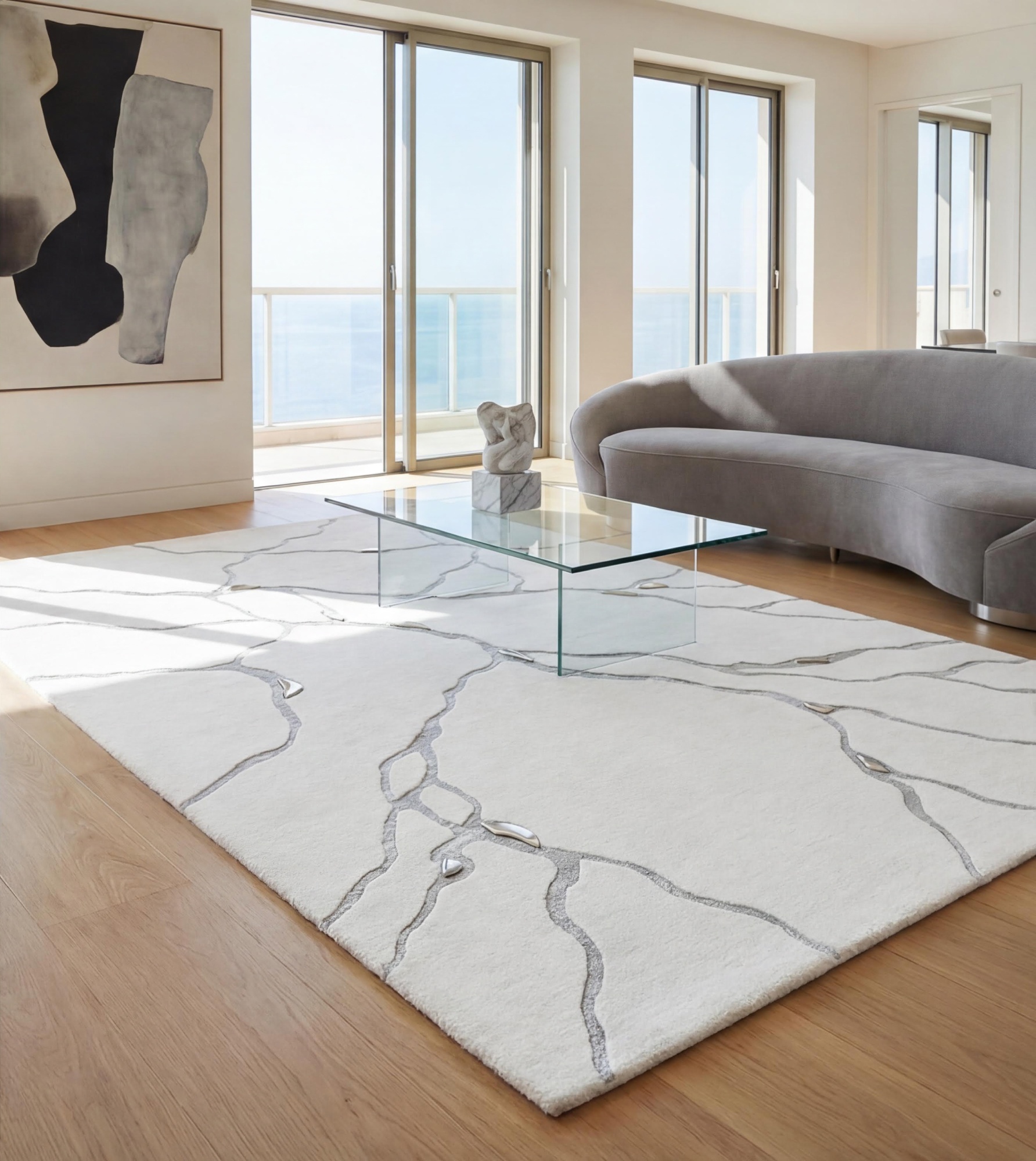 Қолмен тоқылған кілем Vein Marble White