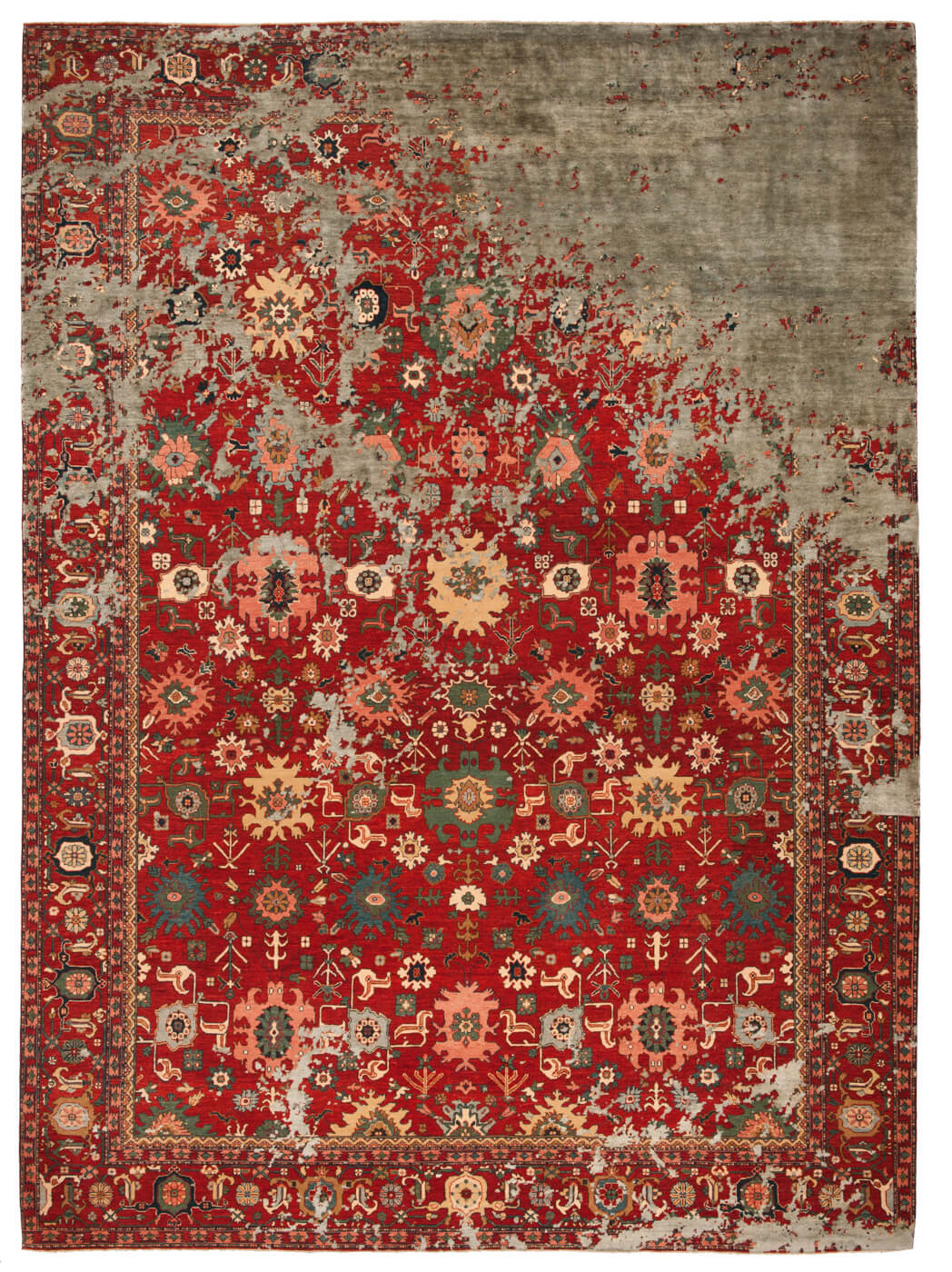 Жібек кілем Bidjar Kingscross Rocked Red Grey | Өлшемі: 200 x 300 см