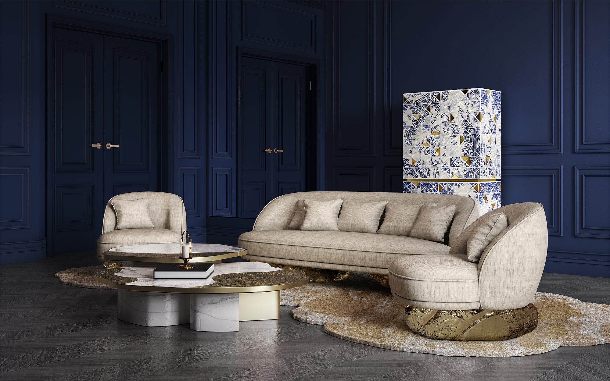 Набор столов Athena Gold Marble & Gold