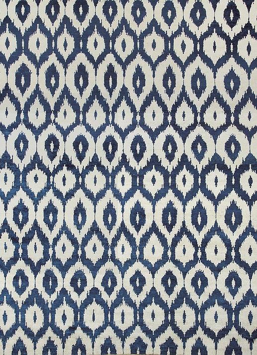 Қолмен жасалған жүннен көк кілем Ikat