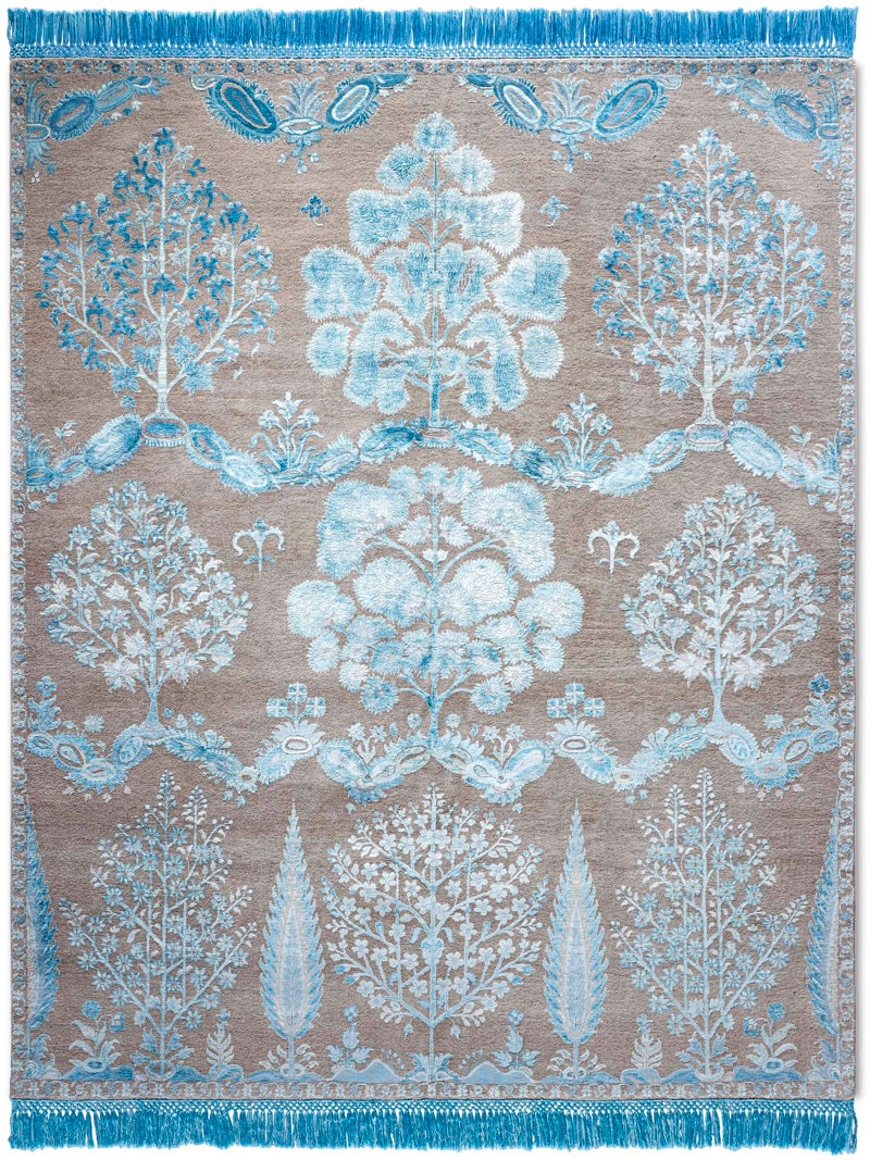 Роскошный кілем Mughal қолмен жасалған, көк-сұр түсте | Өлшемі: 274 x 365 см