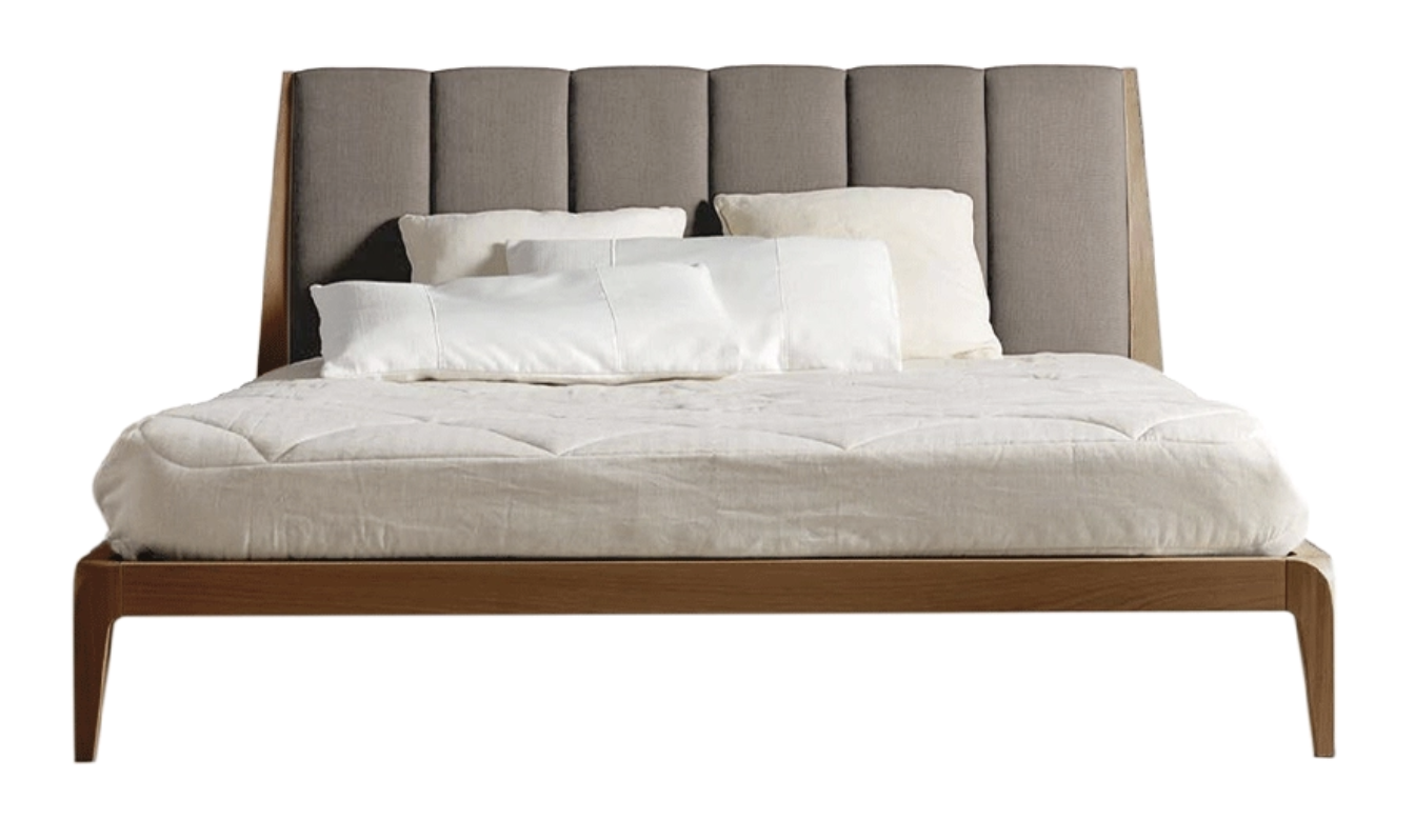 Кровать современная Verso Nord | Отделка: Natural solid walnut | Обивка: Linen UNICO NF184 07