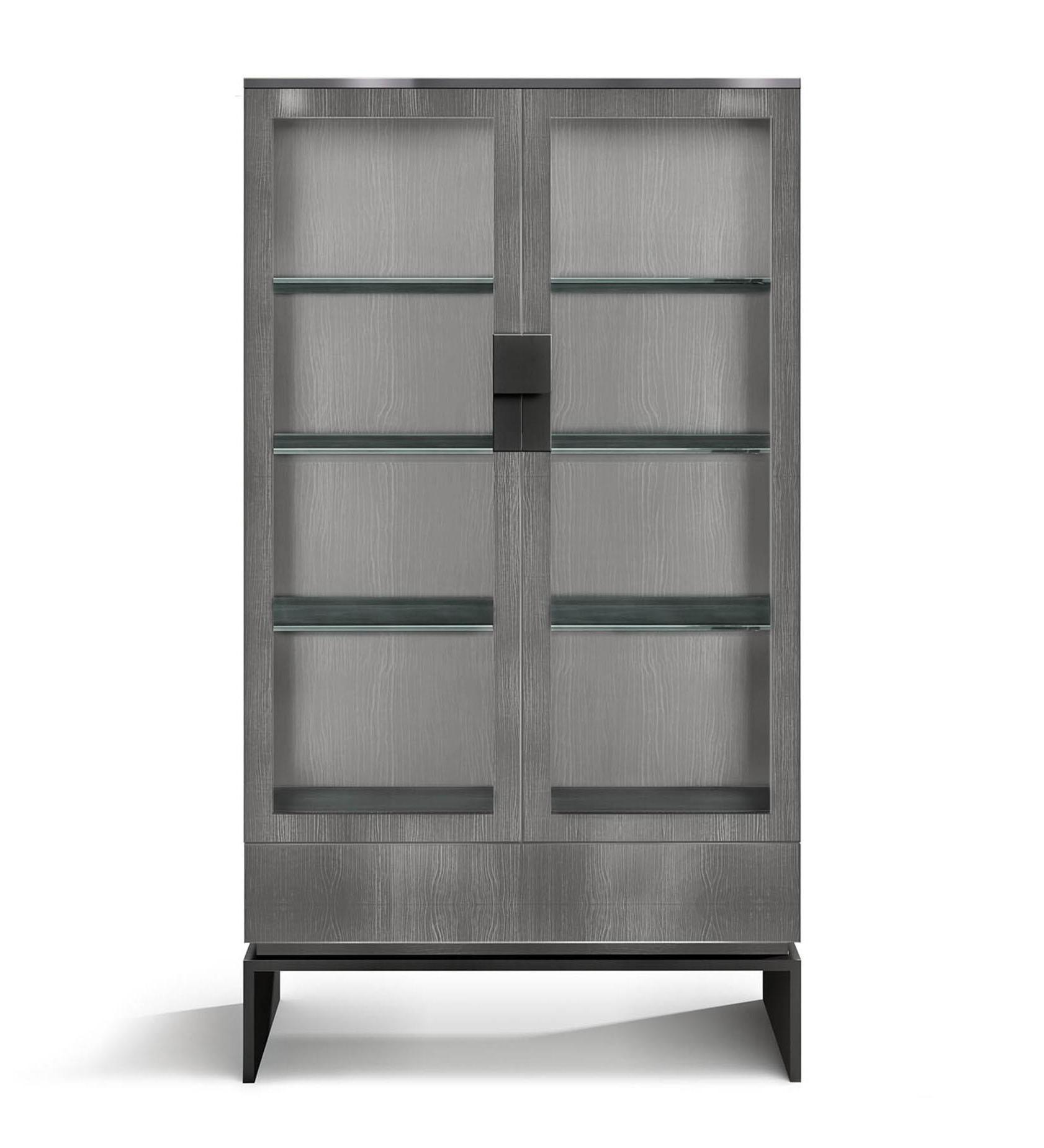 Витрина из шпона кедра с ящиком и металлическим основанием