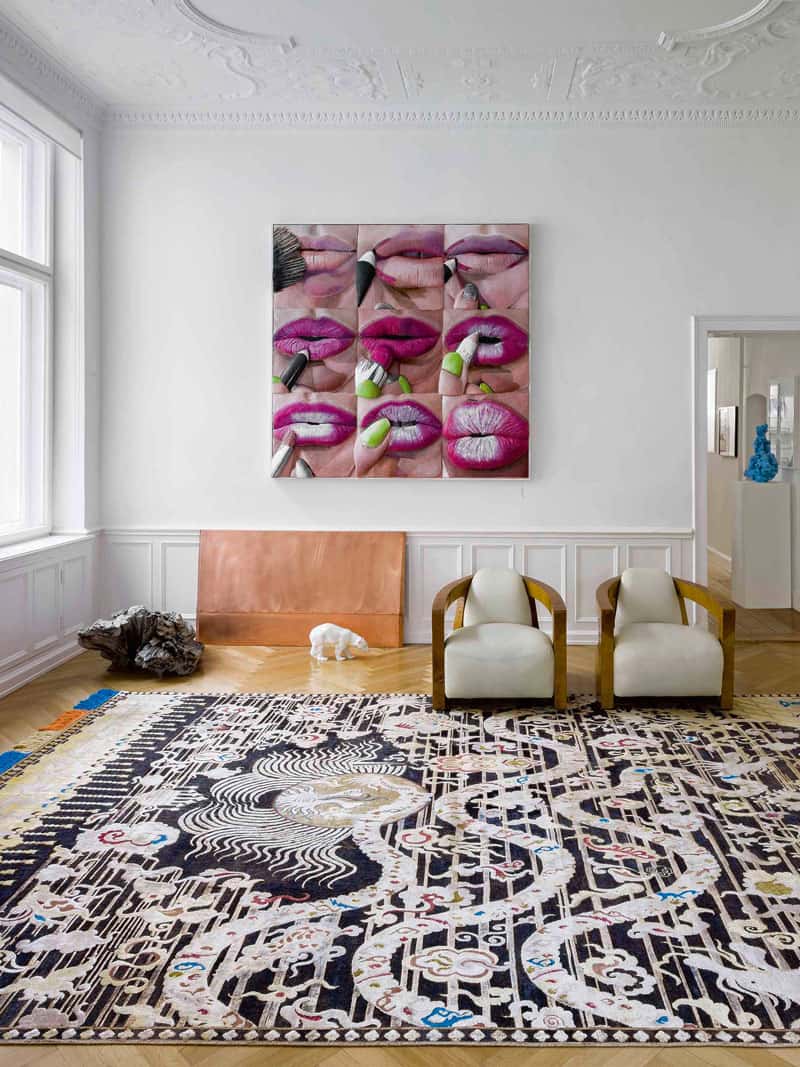 Қара және алтын түсті Dragon қолмен жасалған кілем | Өлшемі: 170 x 240 см