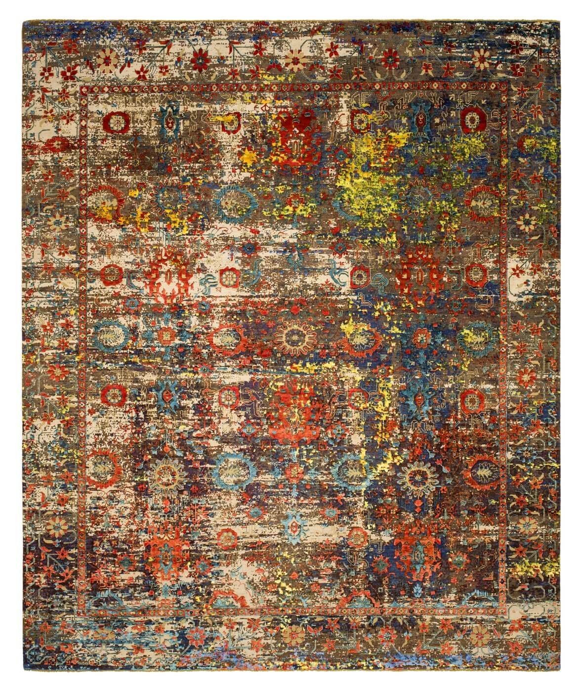 Жібек кілем Bidjar Paddington Artwork 18 Silvergrey Orange | Өлшемі: 300 x 400 см