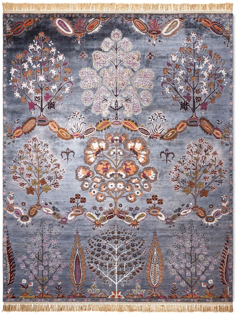 Роскошный кілем Mughal қолмен жасалған, көмір түсте