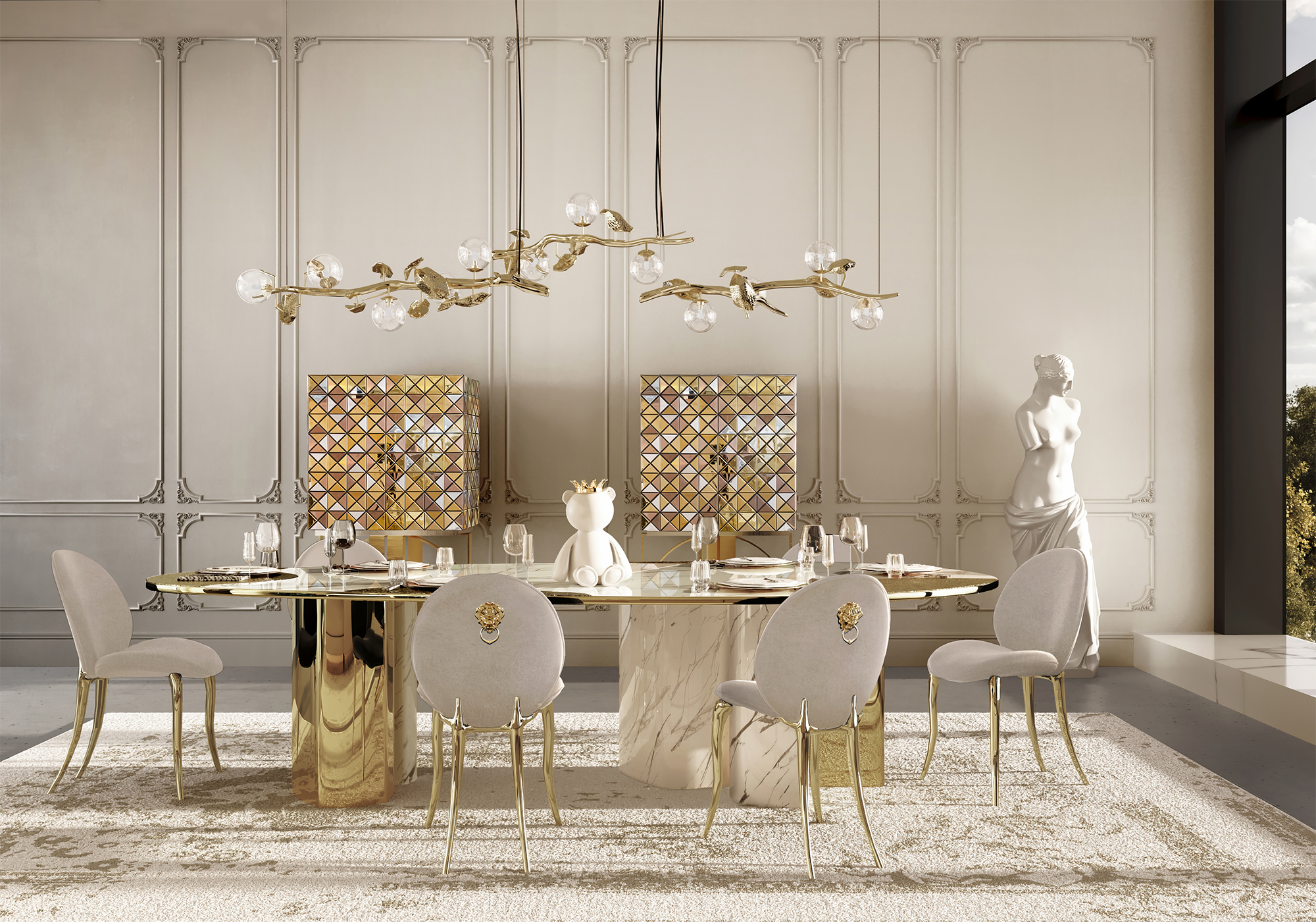Обеденный стол Athena Carrara Marble & Patina