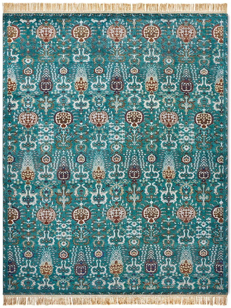 Сәнді қолмен жасалған жасыл түсті кілем Isfahan