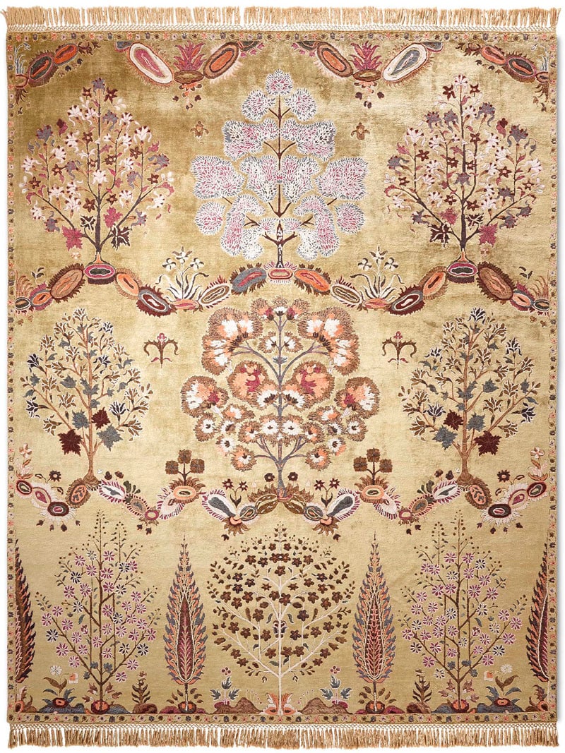 Роскошный ковер ручной работы Mughal желтого цвета | Размер: 122 x 183 см