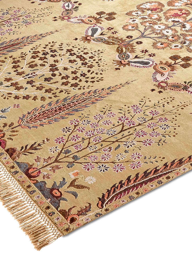 Роскошный ковер ручной работы Mughal желтого цвета | Размер: 122 x 183 см