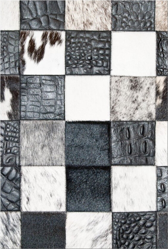 Сиыр терісінен кілем Mosaic Black & White | Өлшемі: 160 x 220 см