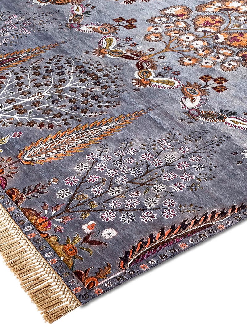Роскошный кілем Mughal қолмен жасалған, көмір түсте