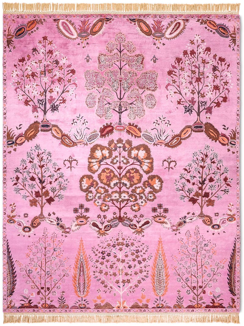 Роскошный ковер ручной работы Mughal розового цвета | Размер: 122 x 183 см