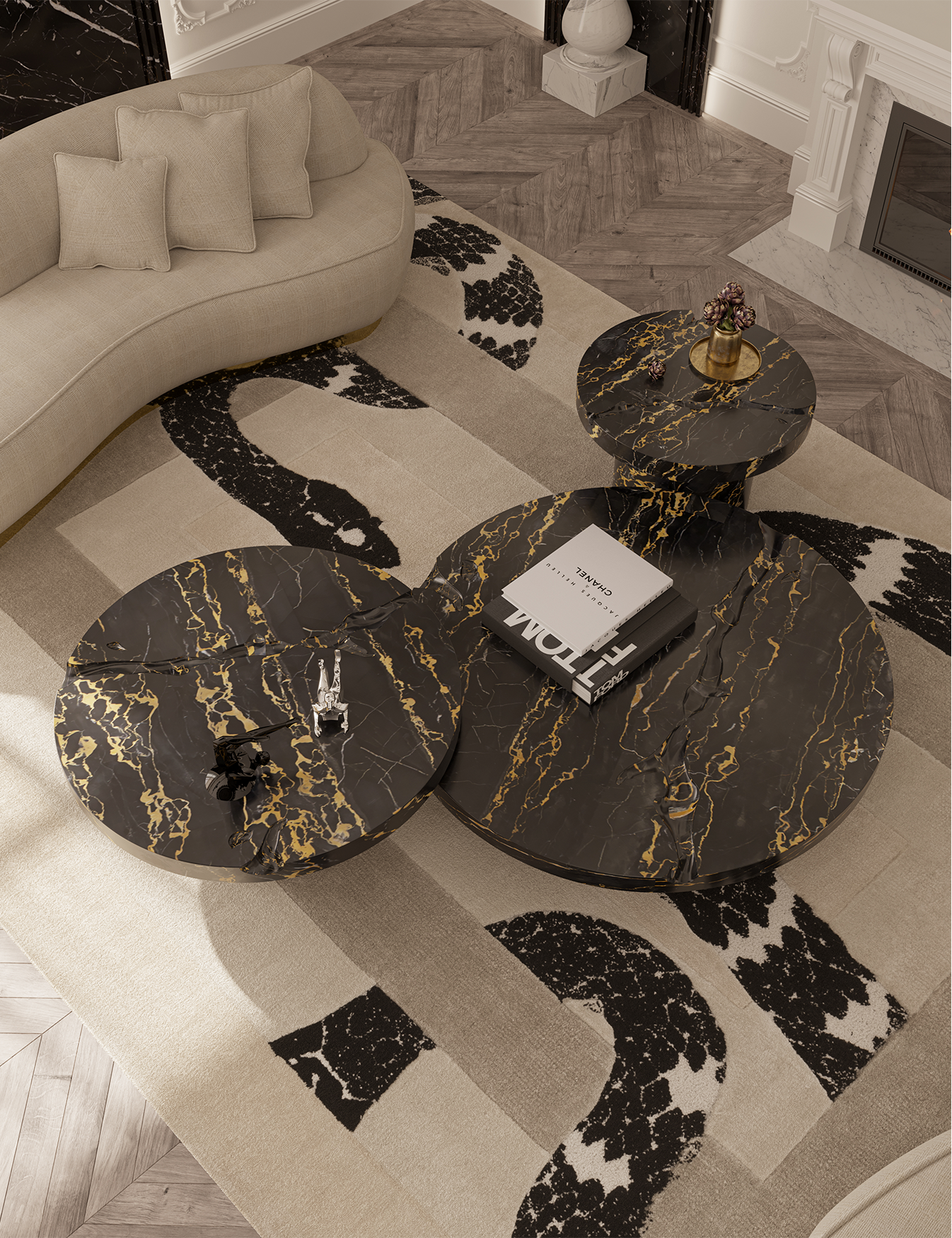 Центральный стол Dominion Portoro Marble, комплект из 3 предметов