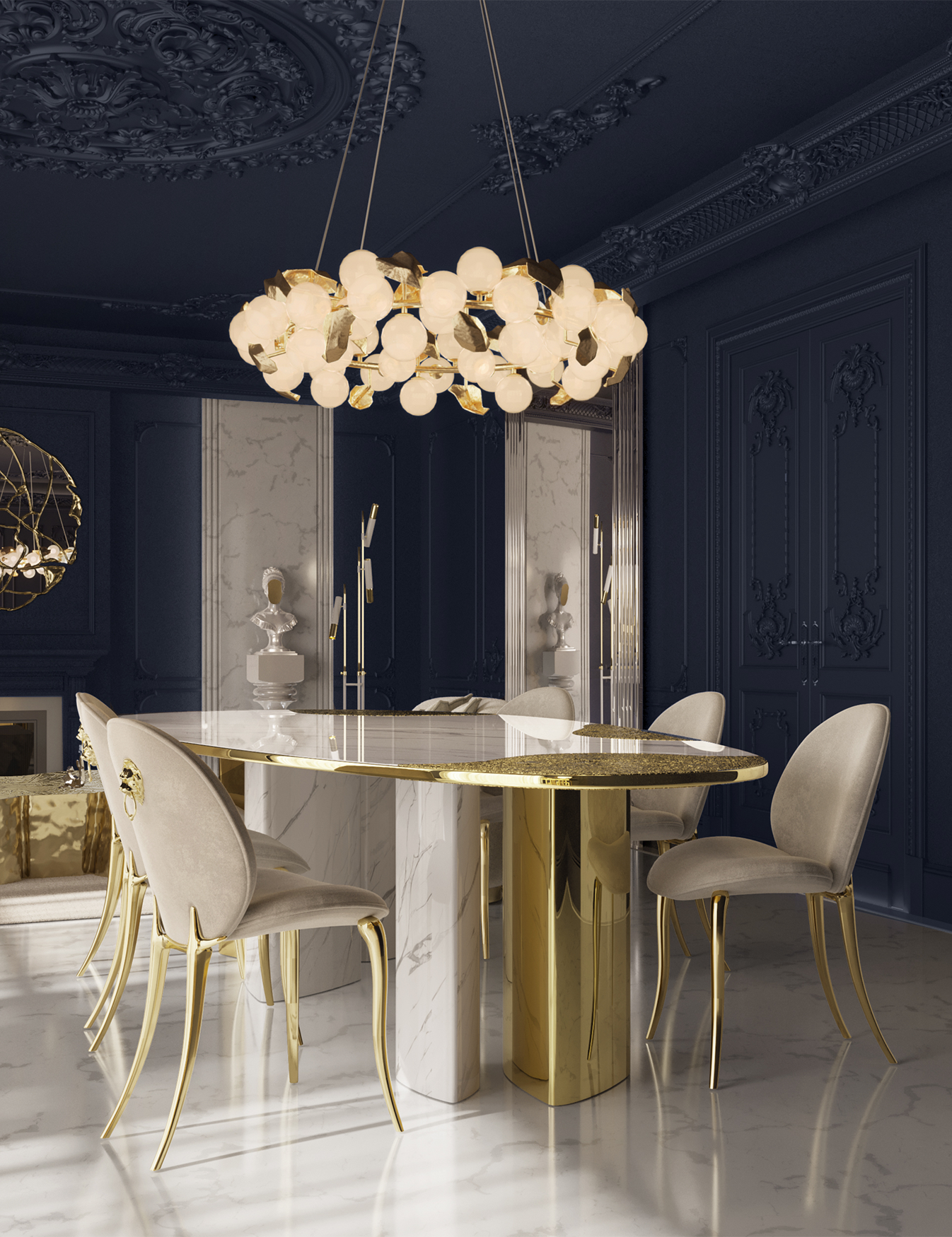 Обеденный стол Athena Carrara Marble & Patina