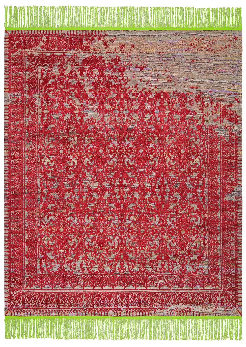 Кілем Ferrara Radi Rocked Green Red | Өлшемі: 500 x 600 см