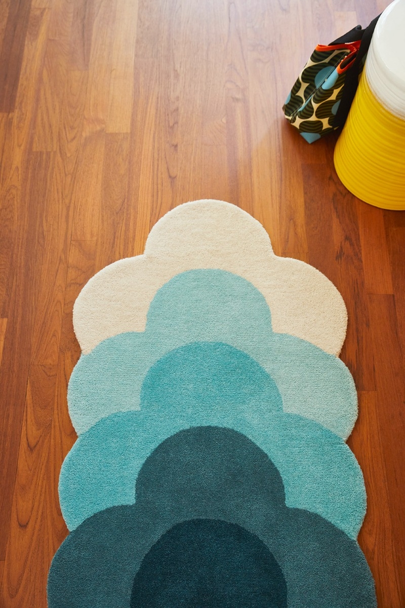Жүн кілем Optical Flower Teal 061207 | Өлшемі: 87 x 300 см