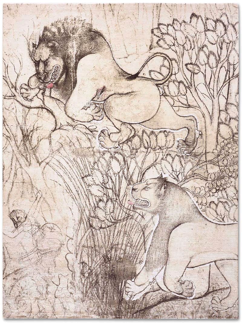 Қолмен жасалған кілем Two Lions | Өлшемі: 170 x 240 см