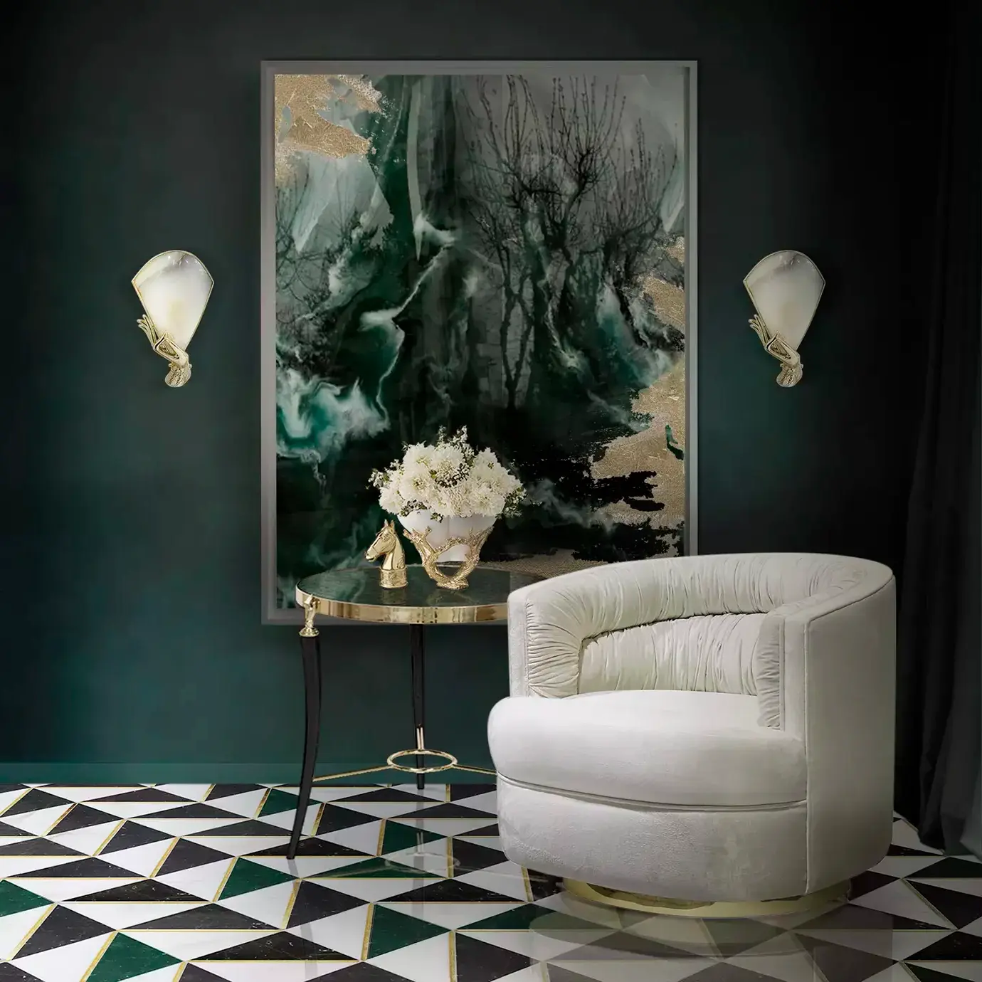 Приставной стол с отделкой из перьев павлина Gisette