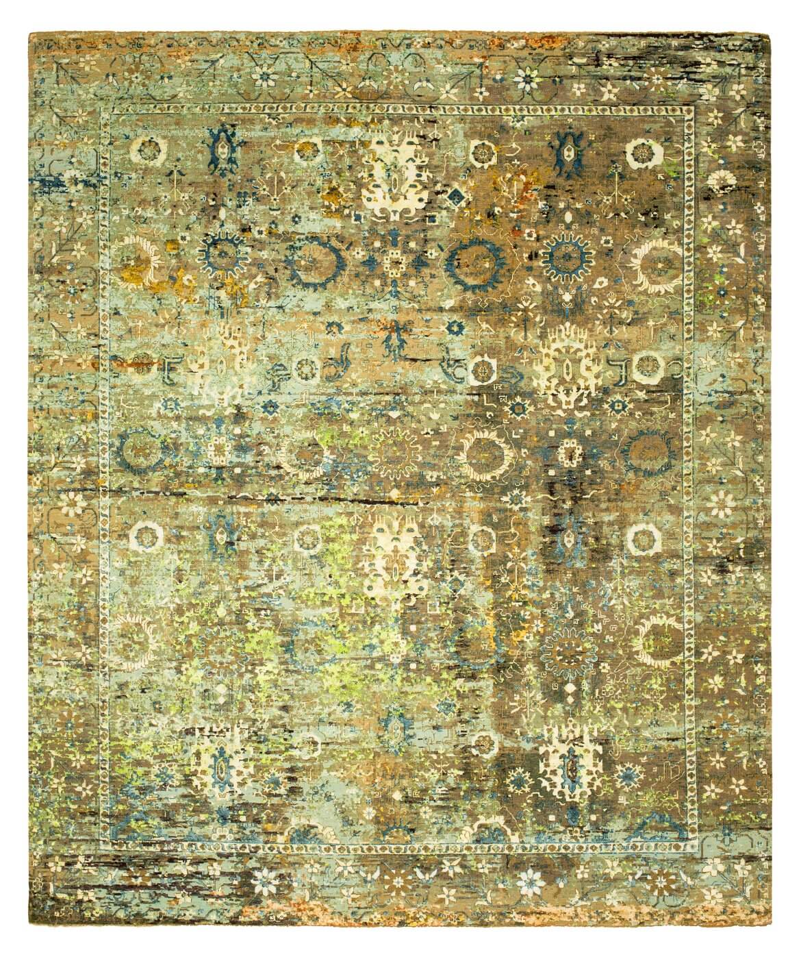 Шелковый ковер Bidjar Paddington Artwork 18 Green Tealblue