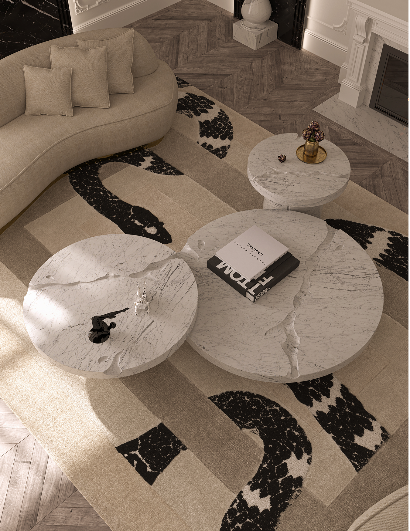 Центральный стол Dominion Carrara Marble, комплект из 3 предметов