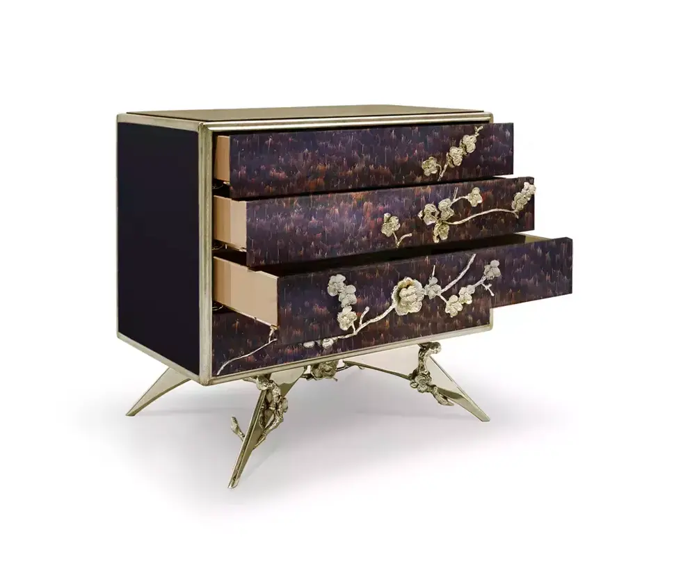 Тумба прикроватная с отделкой фиолетовыми перьями Mirage