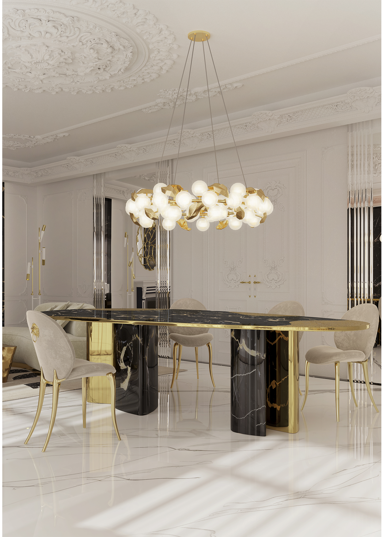 Обеденный стол Athena Portoro Marble & Gold