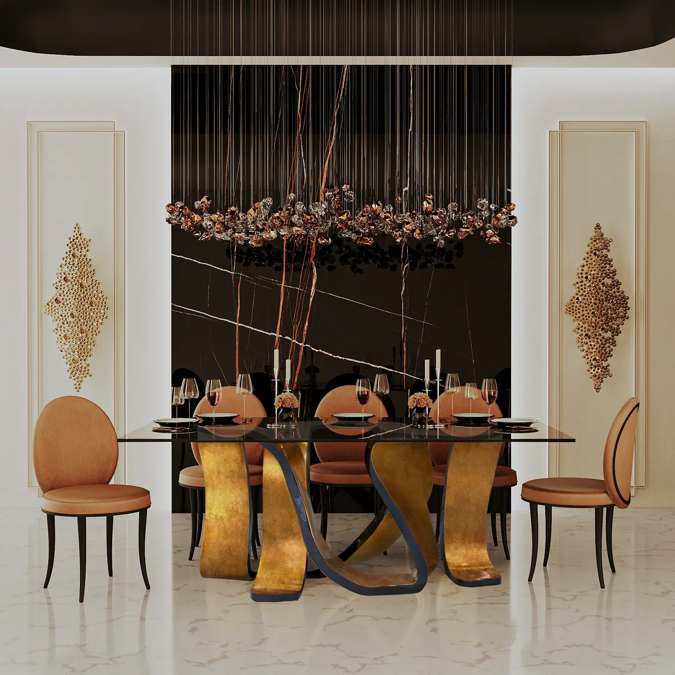 Обеденный стол с золотым листом Ribbon