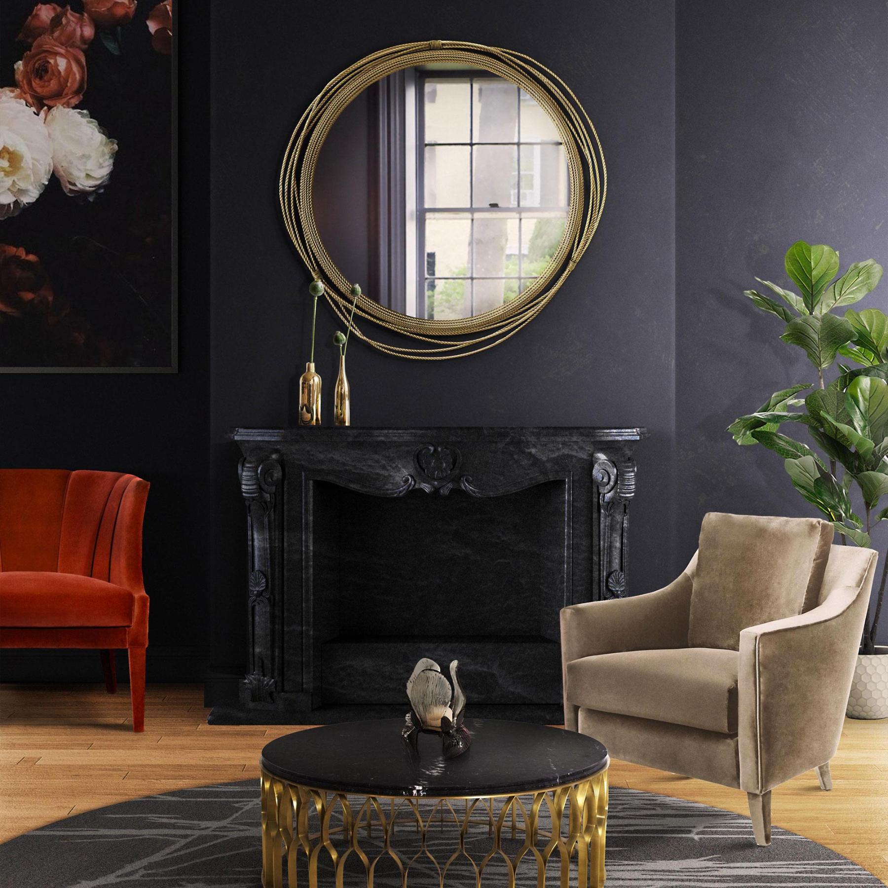 Круглое настенное зеркало из латуни