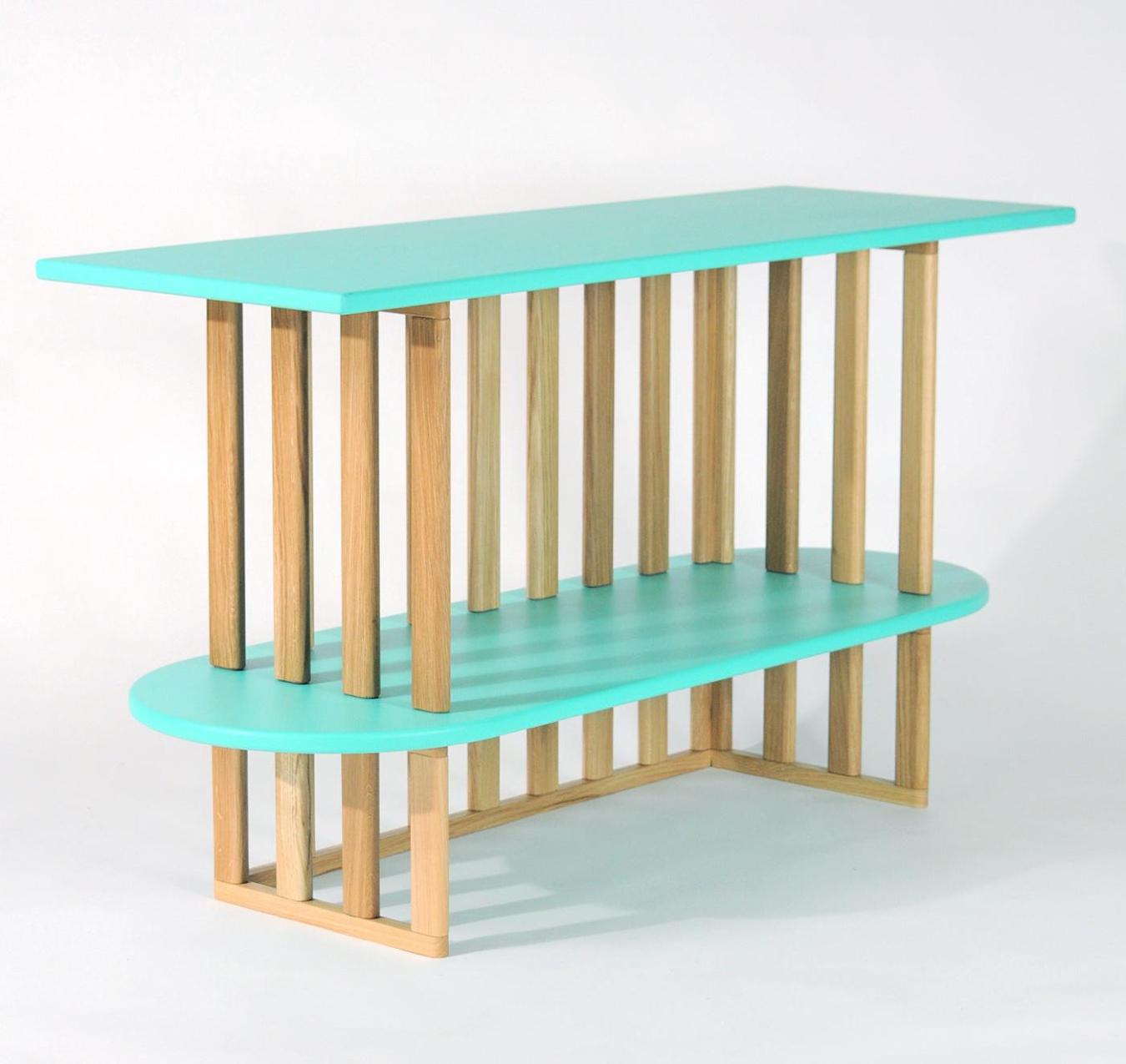 Зеленый двухъярусный книжный шкаф