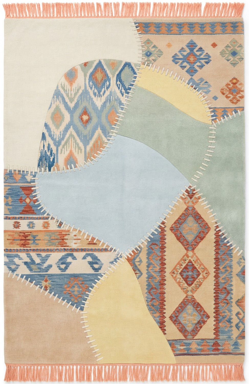 Ковер ручной работы Patchwork Grid Blue