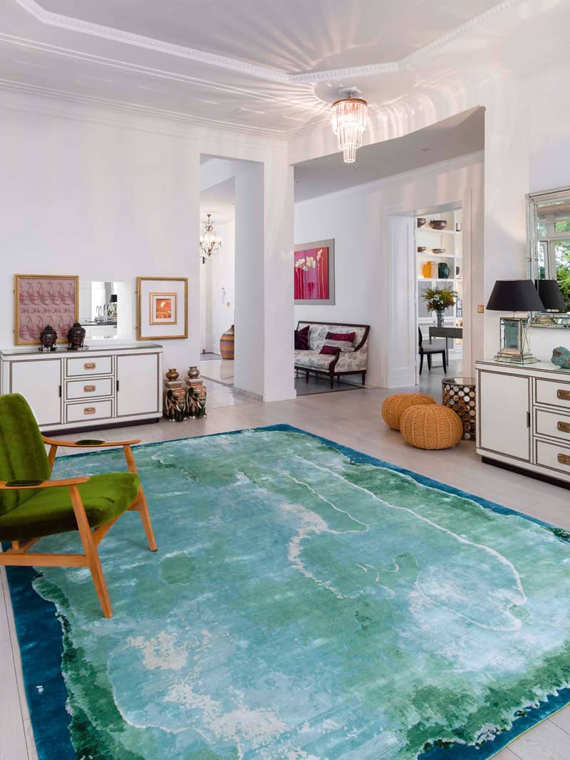 Роскошный ковер ручной работы Mono бирюзового цвета