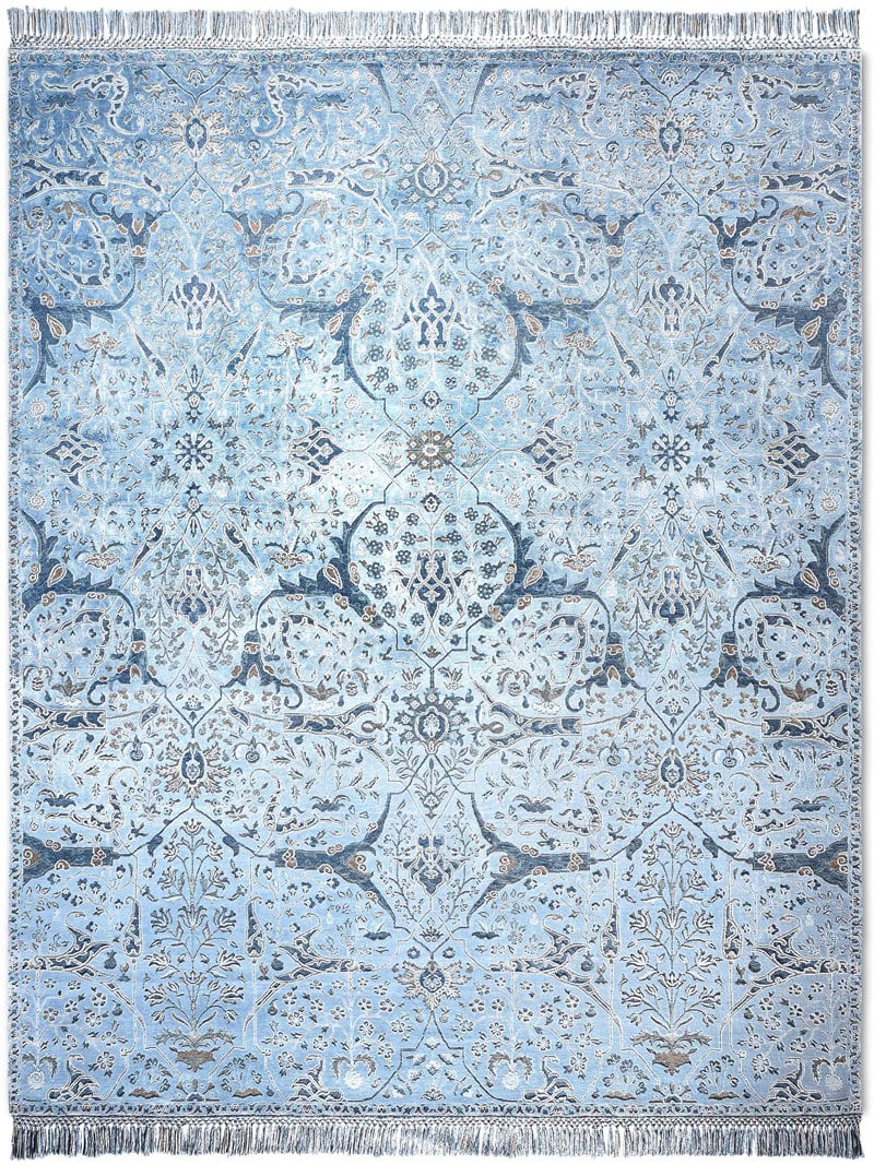Көк түсті роскошты қолмен жасалған кілем Teheran | Өлшемі: 122 x 183 см