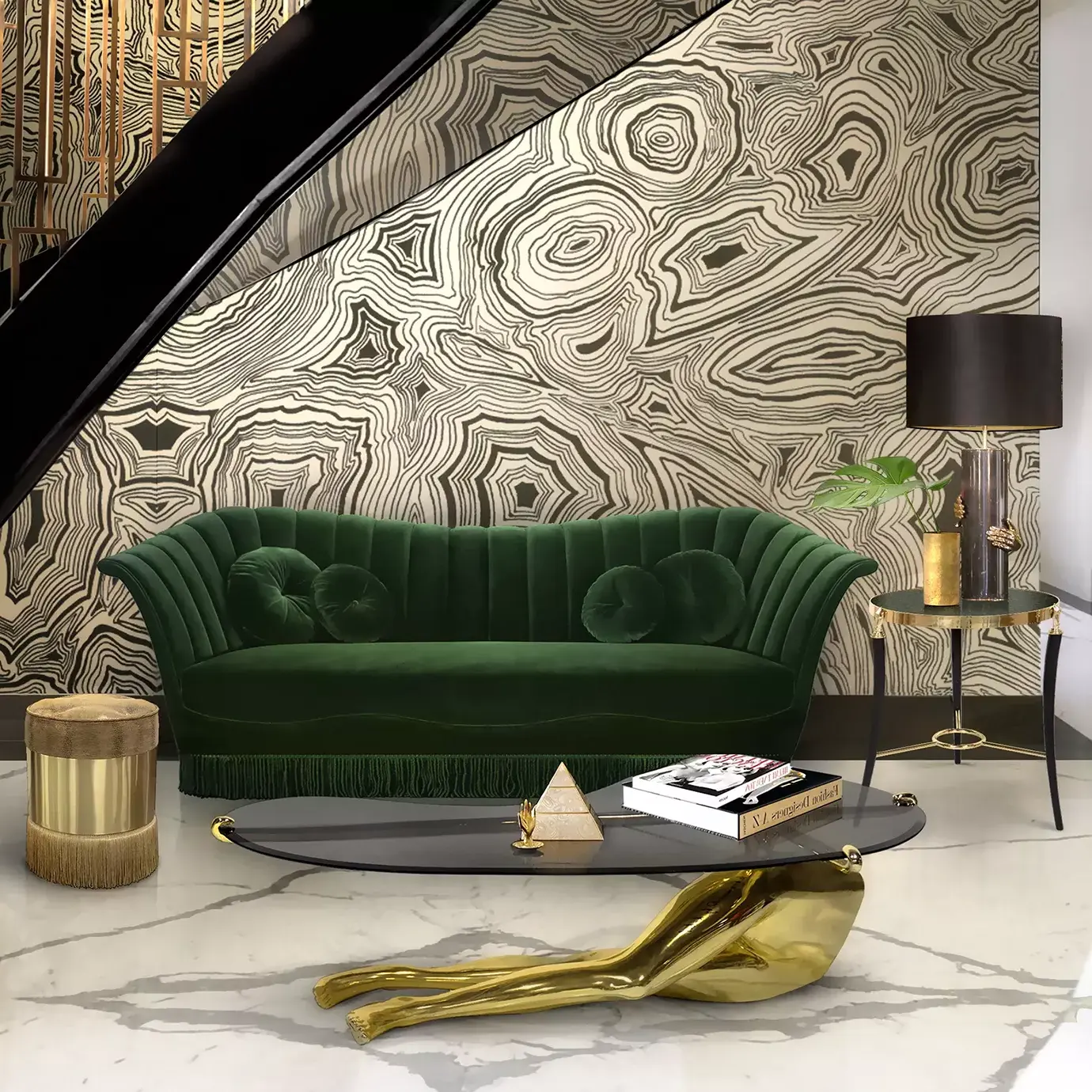 Приставной стол с отделкой из перьев павлина Gisette