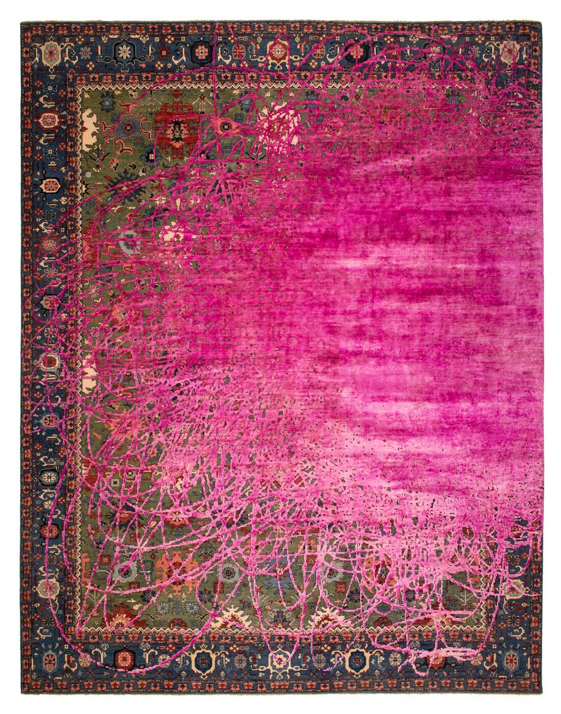 Жібек кілем Bidjar Kingscross Buzz Green Neonpink | Өлшемі: 250 x 300 см