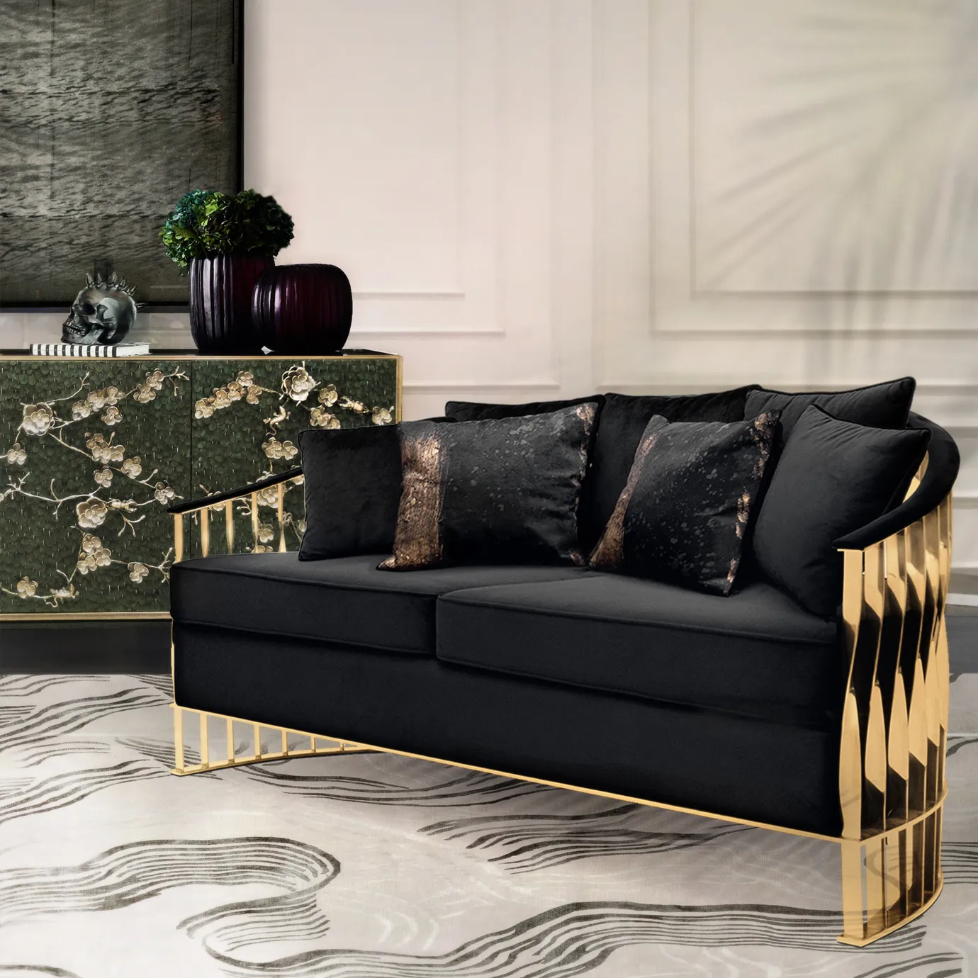 Шкаф с отделкой из перьев павлина Mirage